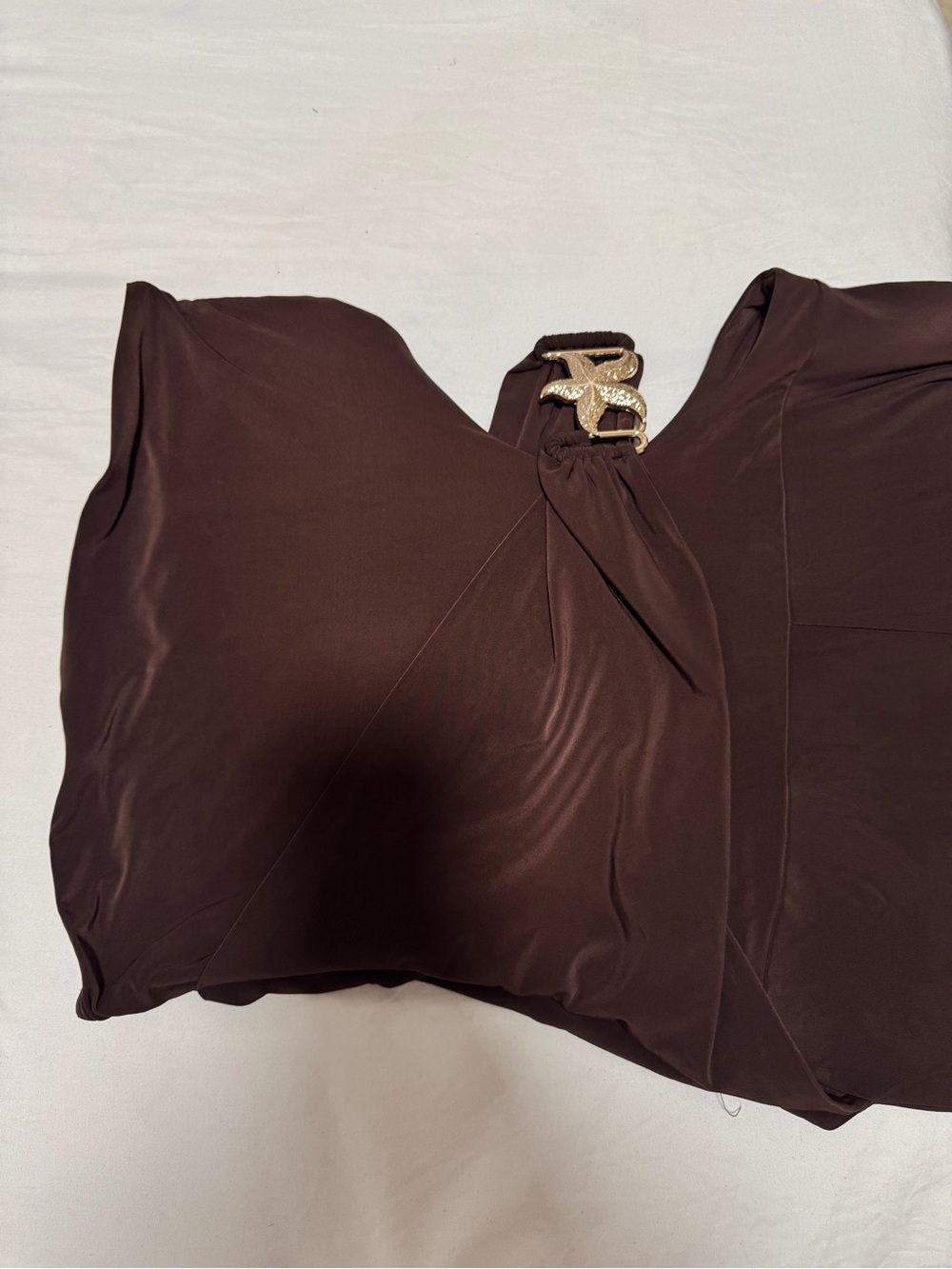 Fashion Nova Brown Side Cutout Jumpsuit with Gold Buckle Accent